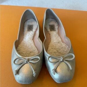UGG Women's Metallic Silver Shearling-Lined Ballet Flats
